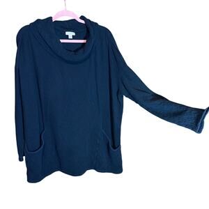 Pure Jill Black Textured Cowl Neck Tunic Top Pockets Long Sleeve XL 100% cotton